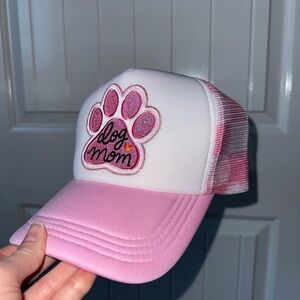 Pink and White Dog Mom Checkered Trucker Hat